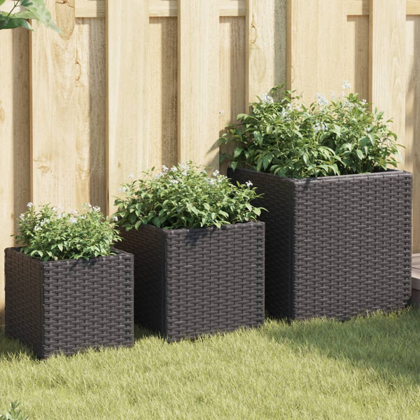 Schwarze Poly Rattan Pflanzkübel - 3er Set