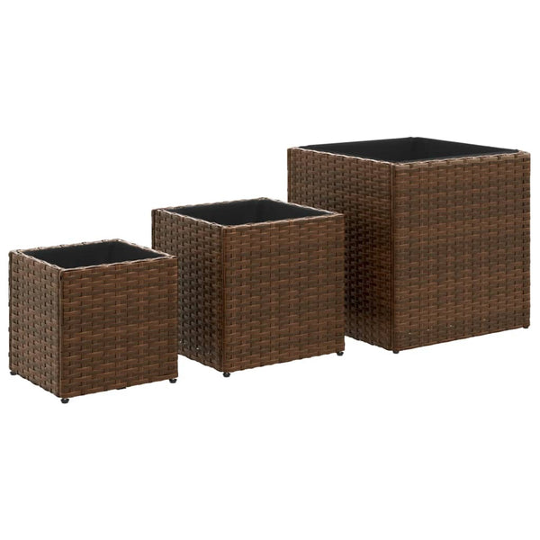 3er Set Pflanzkübel Braun Poly Rattan