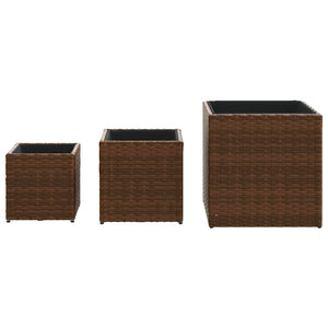 3er Set Pflanzkübel Braun Poly Rattan