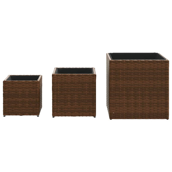 3er Set Pflanzkübel Braun Poly Rattan