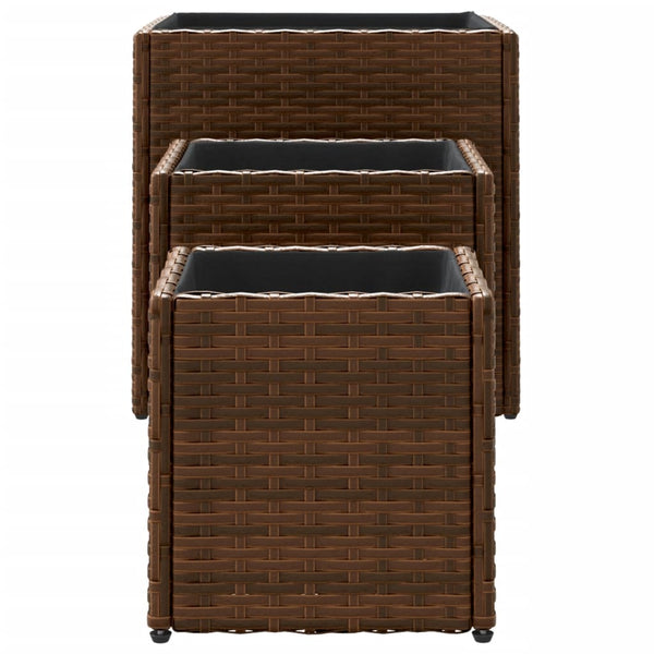 3er Set Pflanzkübel Braun Poly Rattan