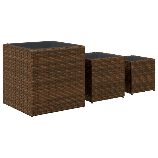 3er Set Pflanzkübel Braun Poly Rattan