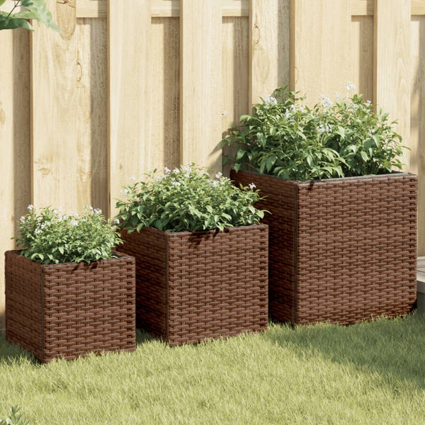 3er Set Pflanzkübel Braun Poly Rattan