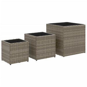 Pflanzkübel Set 3-teilig Grau Poly Rattan