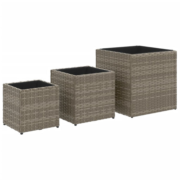 Pflanzkübel Set 3-teilig Grau Poly Rattan