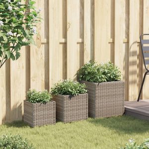 Pflanzkübel Set 3-teilig Grau Poly Rattan