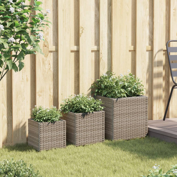 Pflanzkübel Set 3-teilig Grau Poly Rattan