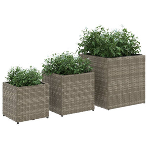 Pflanzkübel Set 3-teilig Grau Poly Rattan