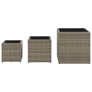 Pflanzkübel Set 3-teilig Grau Poly Rattan