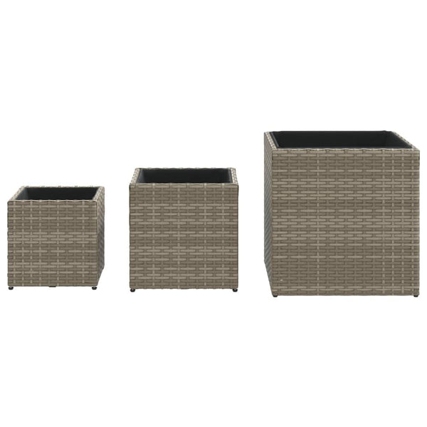 Pflanzkübel Set 3-teilig Grau Poly Rattan