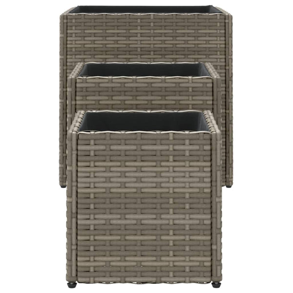 Pflanzkübel Set 3-teilig Grau Poly Rattan