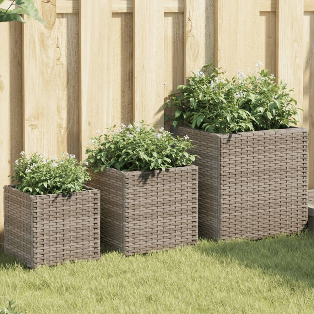 Pflanzkübel Set 3-teilig Grau Poly Rattan