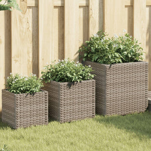 Pflanzkübel Set 3-teilig Grau Poly Rattan