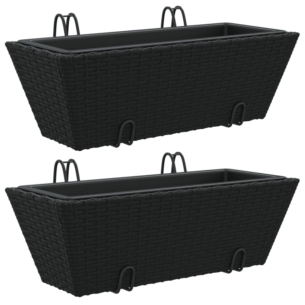 Pflanzkasten mit Haken Schwarz Poly Rattan 2er Set