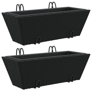 Pflanzkasten mit Haken Schwarz Poly Rattan 2er Set