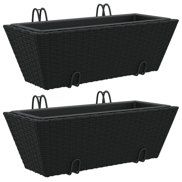 Pflanzkasten mit Haken Schwarz Poly Rattan 2er Set