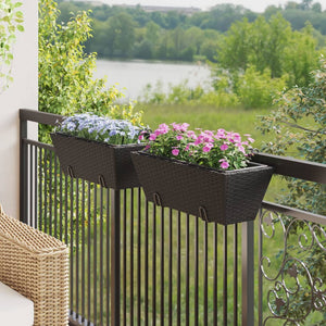 Pflanzkasten mit Haken Schwarz Poly Rattan 2er Set