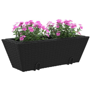 Pflanzkasten mit Haken Schwarz Poly Rattan 2er Set
