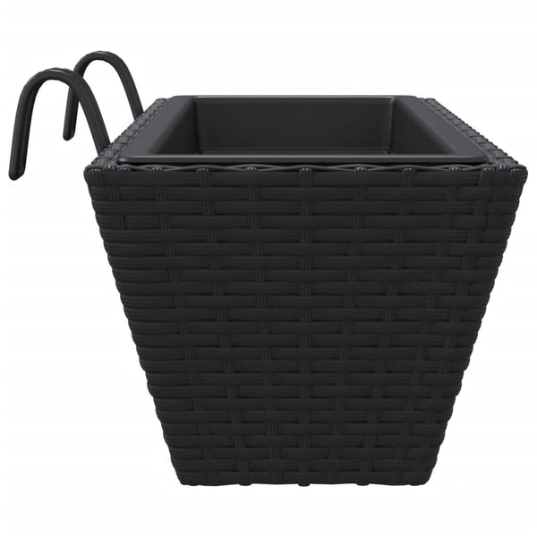 Pflanzkasten mit Haken Schwarz Poly Rattan 2er Set