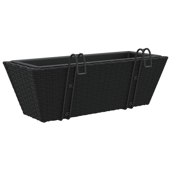 Pflanzkasten mit Haken Schwarz Poly Rattan 2er Set