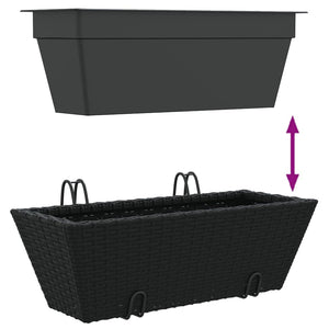 Pflanzkasten mit Haken Schwarz Poly Rattan 2er Set