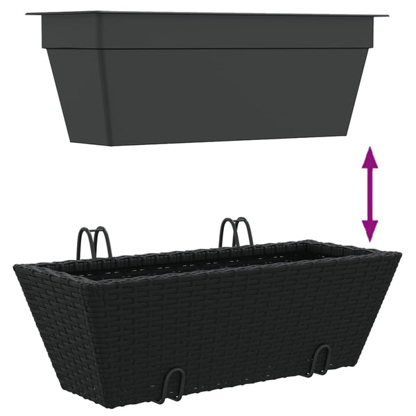 Pflanzkasten mit Haken Schwarz Poly Rattan 2er Set