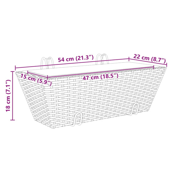 Pflanzkasten mit Haken Schwarz Poly Rattan 2er Set