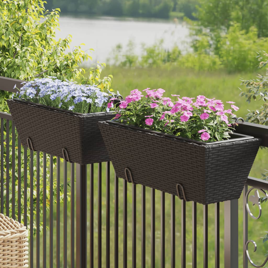 Pflanzkasten mit Haken Schwarz Poly Rattan 2er Set