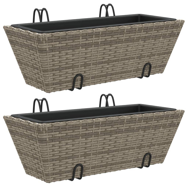 Pflanzkasten mit Haken Grau Poly Rattan 2er-Set