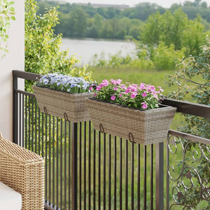 Pflanzkasten mit Haken Grau Poly Rattan 2er-Set