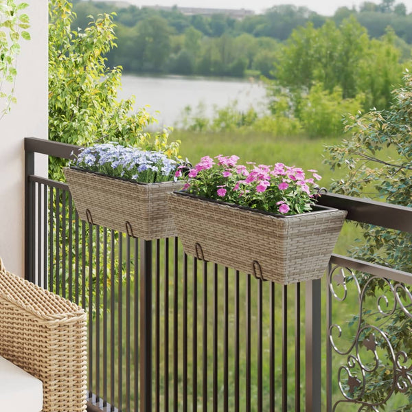 Pflanzkasten mit Haken Grau Poly Rattan 2er-Set