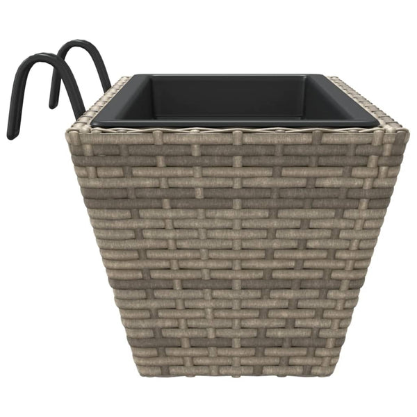 Pflanzkasten mit Haken Grau Poly Rattan 2er-Set