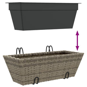 Pflanzkasten mit Haken Grau Poly Rattan 2er-Set