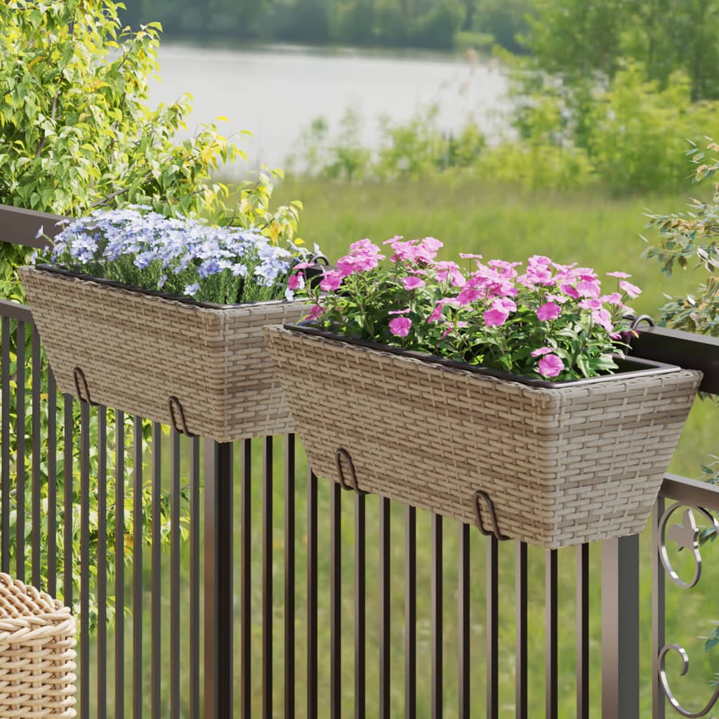 Pflanzkasten mit Haken Grau Poly Rattan 2er-Set