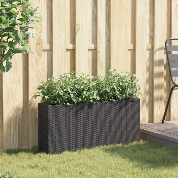 Hochbeet mit 2 Fächern, Poly Rattan, 90x20x40 cm, Schwarz