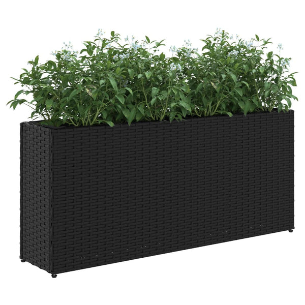 Hochbeet mit 2 Fächern, Poly Rattan, 90x20x40 cm, Schwarz