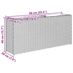 Hochbeet mit 2 Fächern, Poly Rattan, 90x20x40 cm, Schwarz