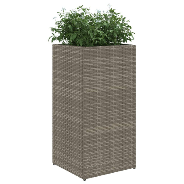 Grauer Pflanzkübel Poly Rattan 40x40x80cm