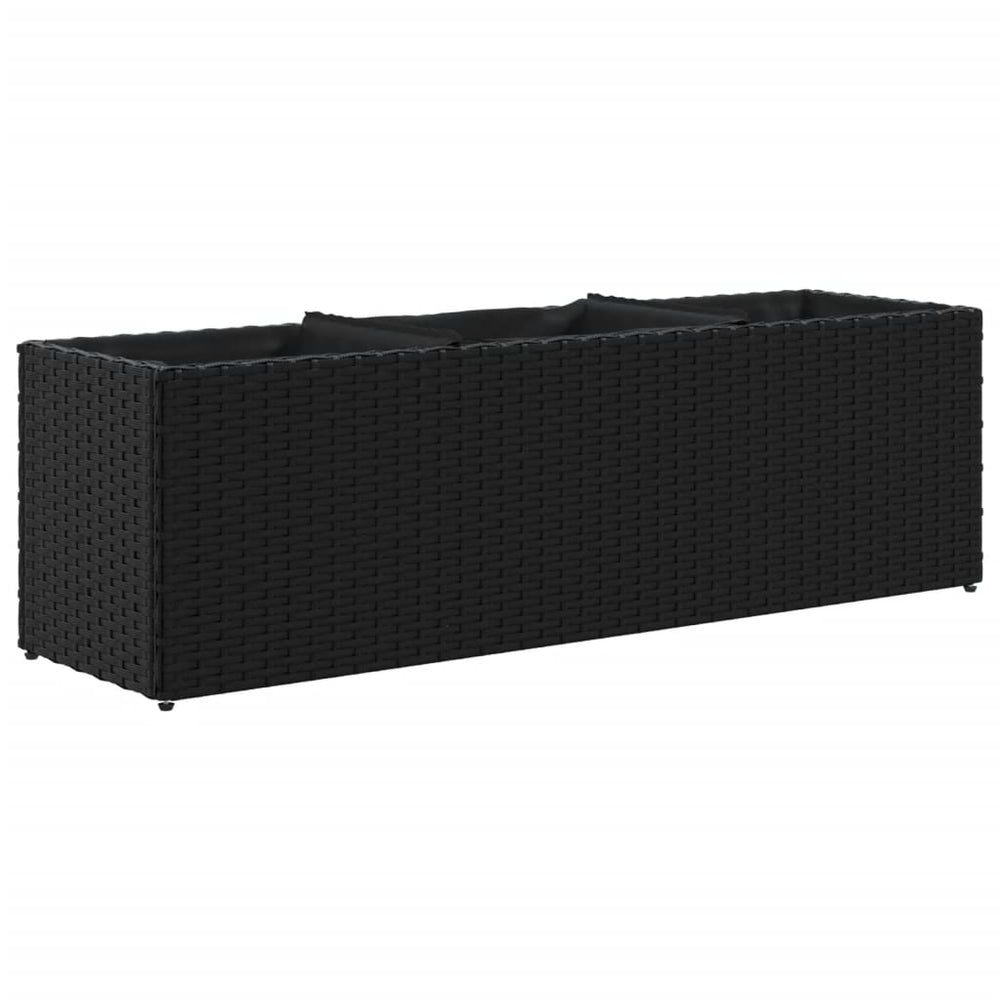 Hochbeet mit 3 Fächern, Poly Rattan, Schwarz