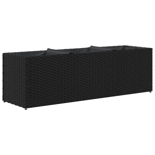 Hochbeet mit 3 Fächern, Poly Rattan, Schwarz