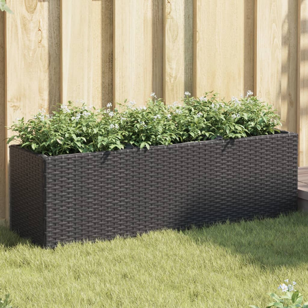 Hochbeet mit 3 Fächern, Poly Rattan, Schwarz