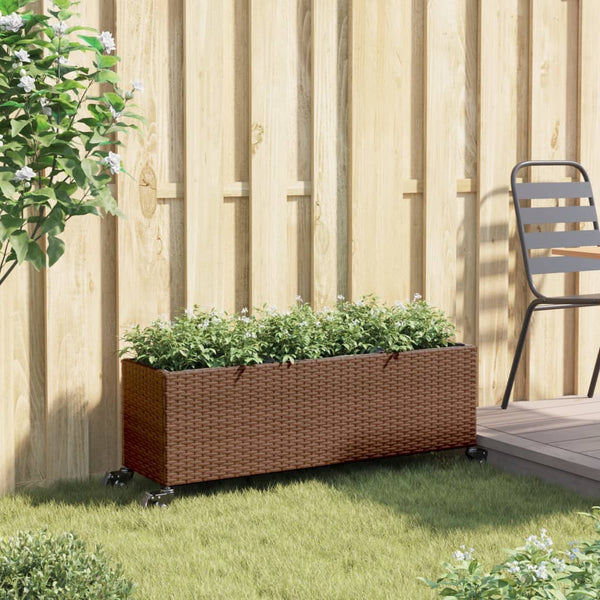 Pflanzkübel mit Rollen Braun Poly-Rattan
