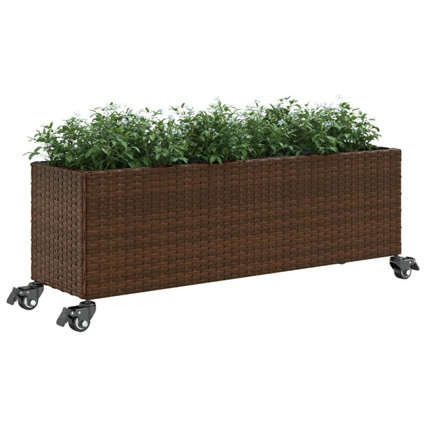Pflanzkübel mit Rollen Braun Poly-Rattan