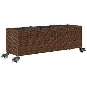 Pflanzkübel mit Rollen Braun Poly-Rattan