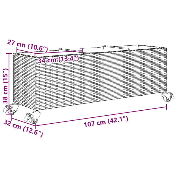 Pflanzkübel mit Rollen Braun Poly-Rattan