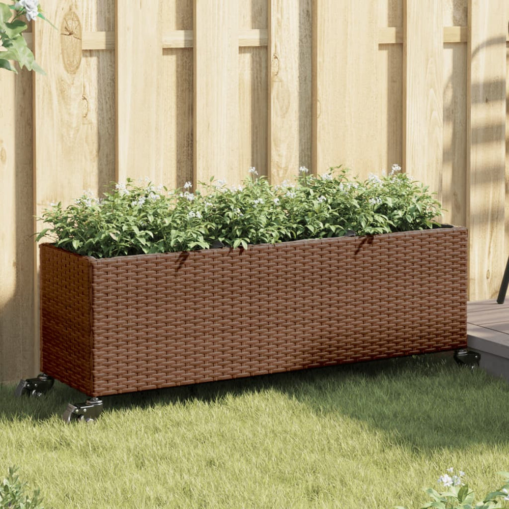 Pflanzkübel mit Rollen Braun Poly-Rattan