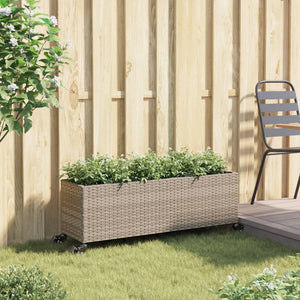 Pflanzkübel mit Rollen, 3 Töpfe, Poly-Rattan Grau