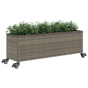 Pflanzkübel mit Rollen, 3 Töpfe, Poly-Rattan Grau