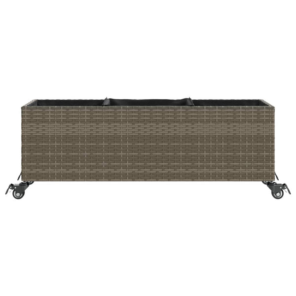 Pflanzkübel mit Rollen, 3 Töpfe, Poly-Rattan Grau