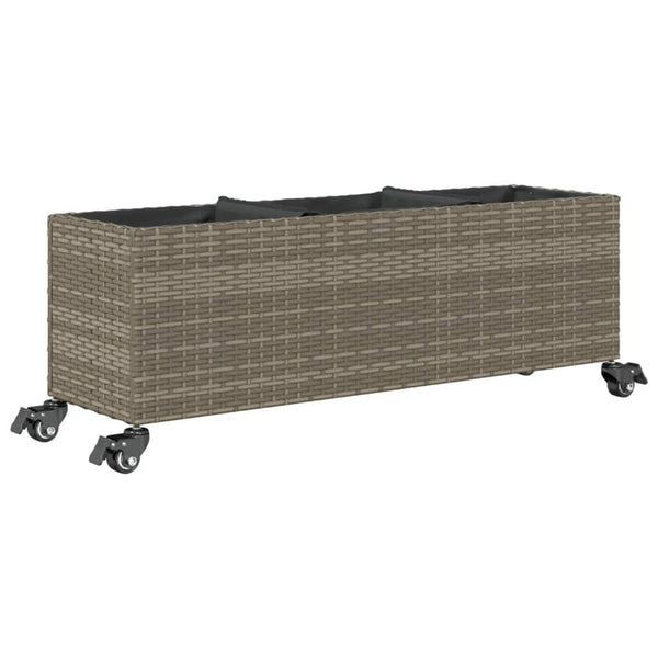 Pflanzkübel mit Rollen, 3 Töpfe, Poly-Rattan Grau